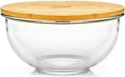 Klarstein Glazen Serveerschaal Met Bamboe Deksel - Afwasmachinebestendig - Veelzijdig Inzetbaar