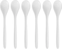 12x Eierlepeltjes Wit Kunststof 13 Cm - Keukengerei - Keukenbenodigdheden - Bestek - Lepels/lepeltjes Voor Koffie/thee/dessert/eieren